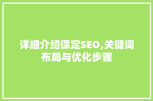 详细介绍保定SEO,关键词布局与优化步骤