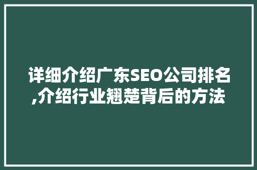 详细介绍广东SEO公司排名,介绍行业翘楚背后的方法
