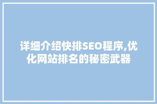 详细介绍快排SEO程序,优化网站排名的秘密武器
