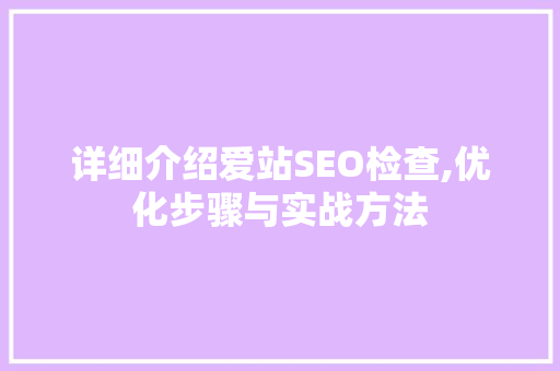 详细介绍爱站SEO检查,优化步骤与实战方法  第1张