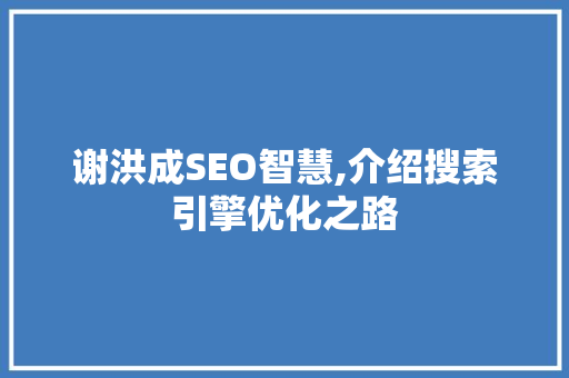 谢洪成SEO智慧,介绍搜索引擎优化之路