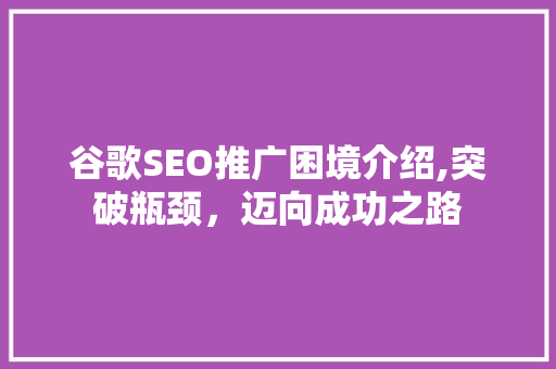 谷歌SEO推广困境介绍,突破瓶颈，迈向成功之路