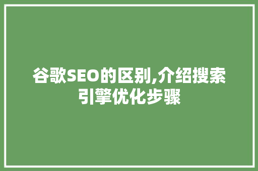 谷歌SEO的区别,介绍搜索引擎优化步骤