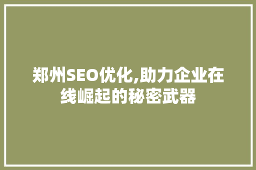 郑州SEO优化,助力企业在线崛起的秘密武器
