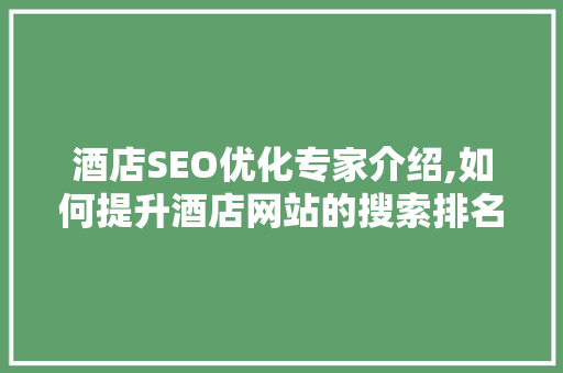 酒店SEO优化专家介绍,如何提升酒店网站的搜索排名