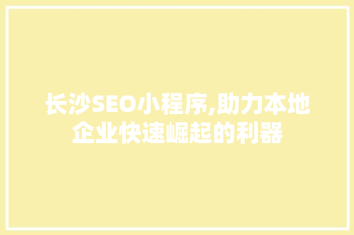 长沙SEO小程序,助力本地企业快速崛起的利器
