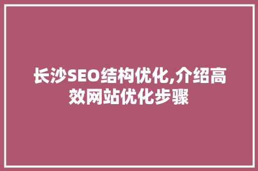 长沙SEO结构优化,介绍高效网站优化步骤