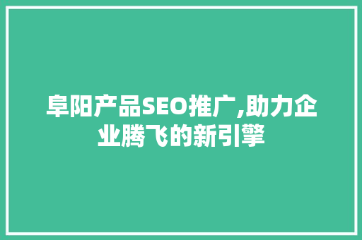阜阳产品SEO推广,助力企业腾飞的新引擎