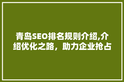 青岛SEO排名规则介绍,介绍优化之路，助力企业抢占市场先机