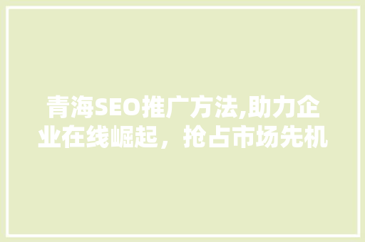 青海SEO推广方法,助力企业在线崛起，抢占市场先机