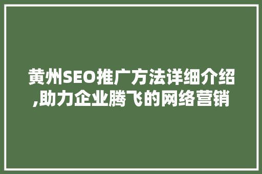 黄州SEO推广方法详细介绍,助力企业腾飞的网络营销之路