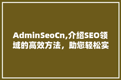 AdminSeoCn,介绍SEO领域的高效方法，助您轻松实现网站优化