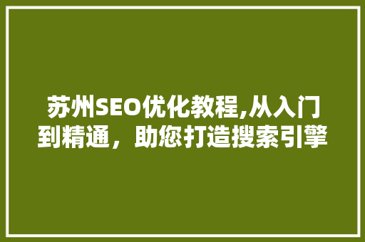 苏州SEO优化教程,从入门到精通，助您打造搜索引擎优化高手