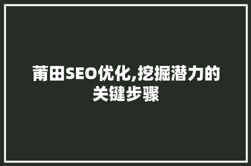莆田SEO优化,挖掘潜力的关键步骤