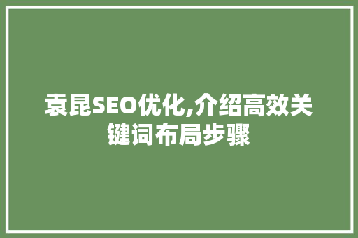 袁昆SEO优化,介绍高效关键词布局步骤