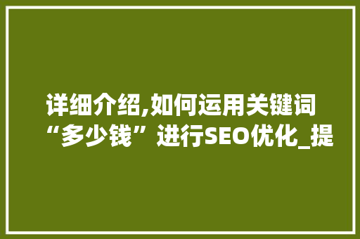 详细介绍,如何运用关键词“多少钱”进行SEO优化_提升网站流量与转化率的方法