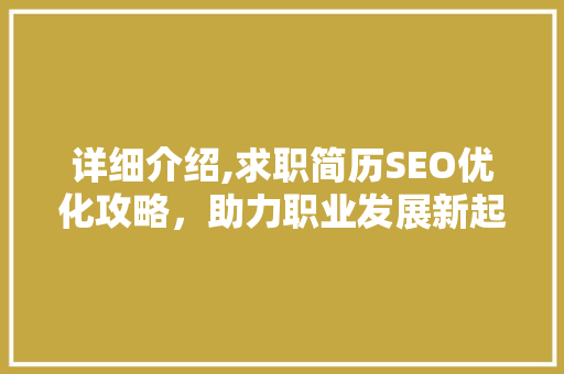 详细介绍,求职简历SEO优化攻略，助力职业发展新起点