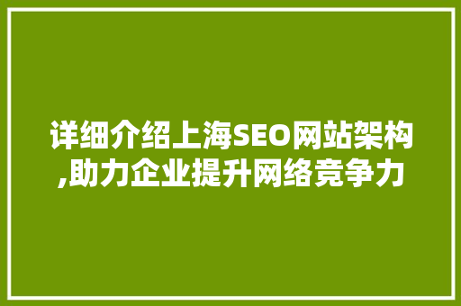 详细介绍上海SEO网站架构,助力企业提升网络竞争力