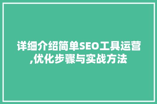 详细介绍简单SEO工具运营,优化步骤与实战方法  第1张