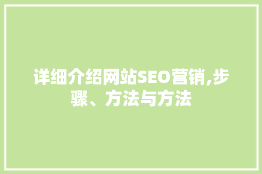 详细介绍网站SEO营销,步骤、方法与方法