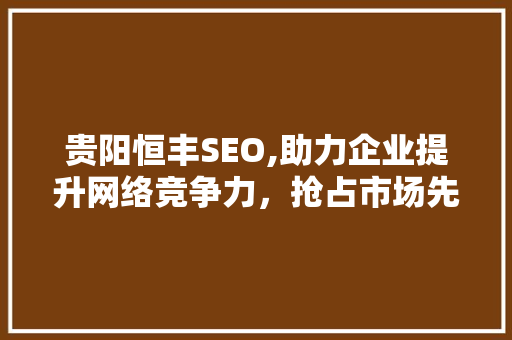 贵阳恒丰SEO,助力企业提升网络竞争力，抢占市场先机