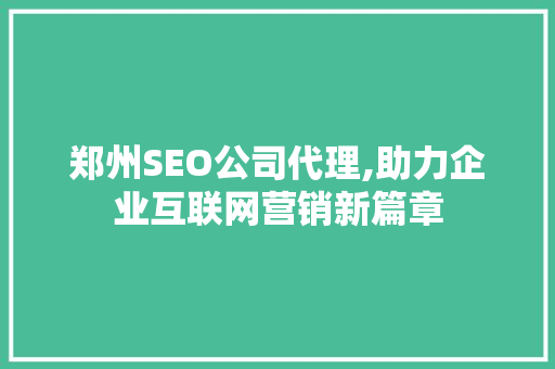 郑州SEO公司代理,助力企业互联网营销新篇章