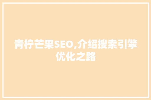 青柠芒果SEO,介绍搜索引擎优化之路