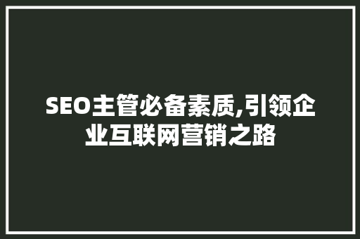 SEO主管必备素质,引领企业互联网营销之路