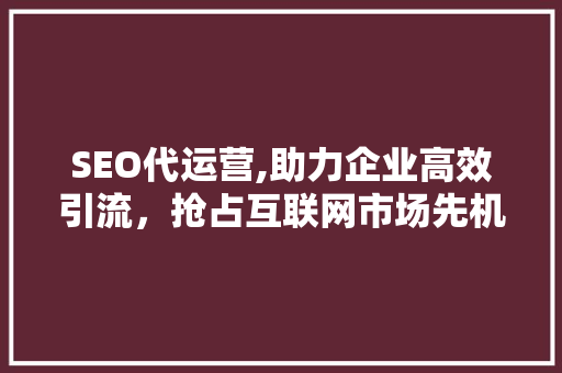 SEO代运营,助力企业高效引流，抢占互联网市场先机