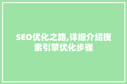 SEO优化之路,详细介绍搜索引擎优化步骤