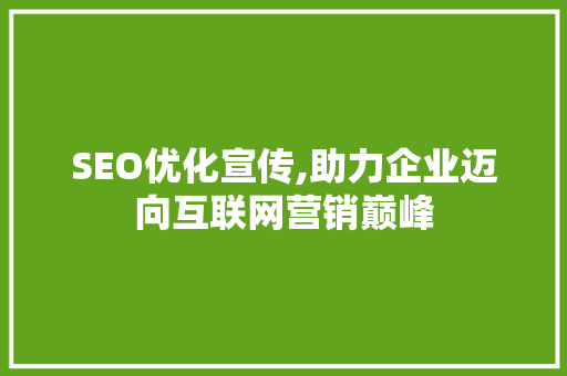 SEO优化宣传,助力企业迈向互联网营销巅峰