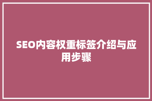 SEO内容权重标签介绍与应用步骤
