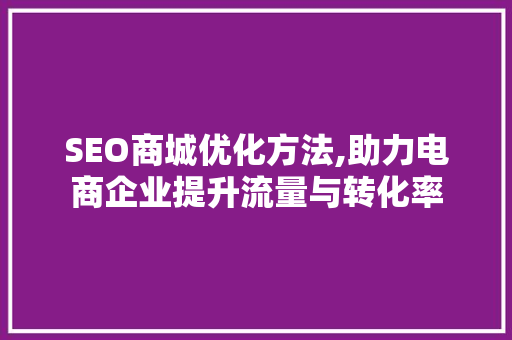 SEO商城优化方法,助力电商企业提升流量与转化率