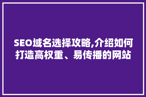 SEO域名选择攻略,介绍如何打造高权重、易传播的网站