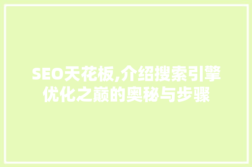 SEO天花板,介绍搜索引擎优化之巅的奥秘与步骤