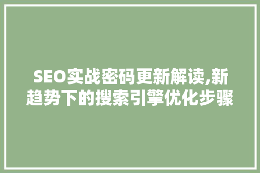 SEO实战密码更新解读,新趋势下的搜索引擎优化步骤