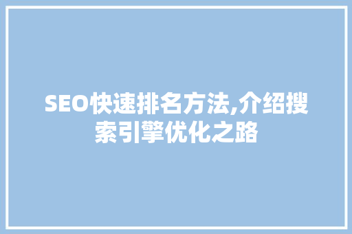 SEO快速排名方法,介绍搜索引擎优化之路  第1张