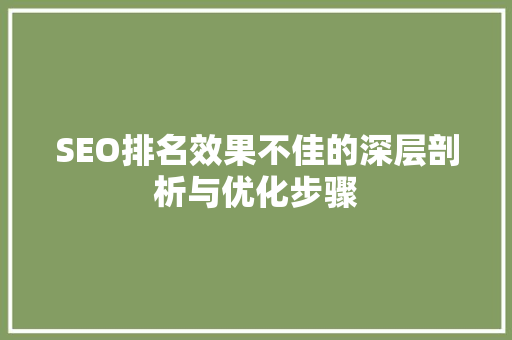 SEO排名效果不佳的深层剖析与优化步骤