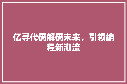 亿寻代码解码未来，引领编程新潮流