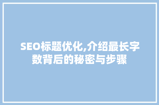 SEO标题优化,介绍最长字数背后的秘密与步骤
