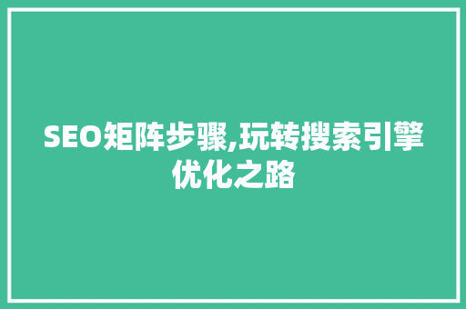 SEO矩阵步骤,玩转搜索引擎优化之路