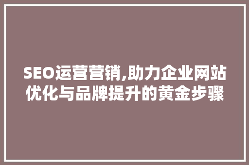 SEO运营营销,助力企业网站优化与品牌提升的黄金步骤
