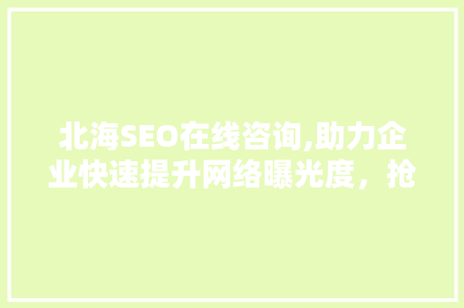 北海SEO在线咨询,助力企业快速提升网络曝光度，抢占市场先机