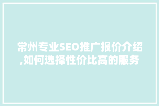 常州专业SEO推广报价介绍,如何选择性价比高的服务  第1张