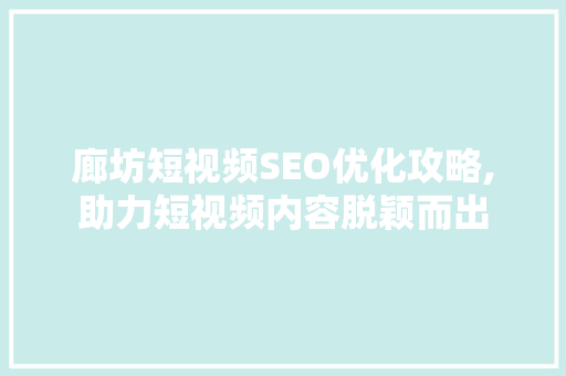 廊坊短视频SEO优化攻略,助力短视频内容脱颖而出