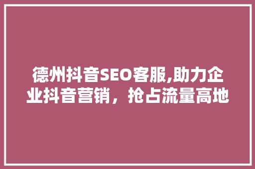 德州抖音SEO客服,助力企业抖音营销，抢占流量高地