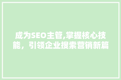 成为SEO主管,掌握核心技能，引领企业搜索营销新篇章
