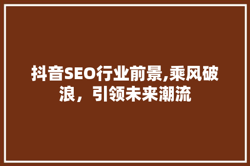抖音SEO行业前景,乘风破浪，引领未来潮流