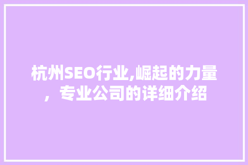杭州SEO行业,崛起的力量，专业公司的详细介绍