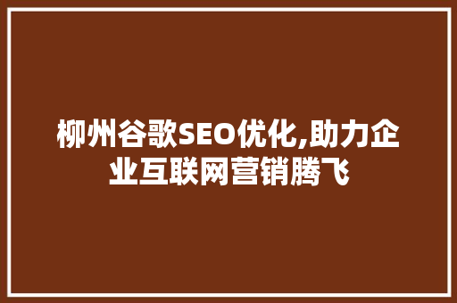 柳州谷歌SEO优化,助力企业互联网营销腾飞